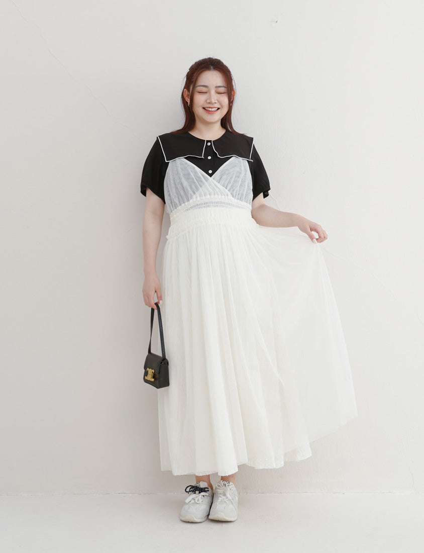 Sweet Contrast Lapel Collar Plus Size Shirt