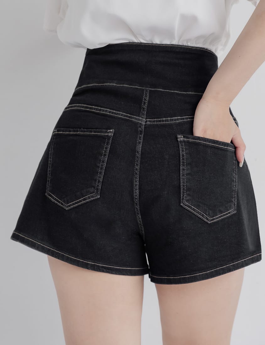 Cross Waist Tummy Flattering Plus Size Denim Shorts