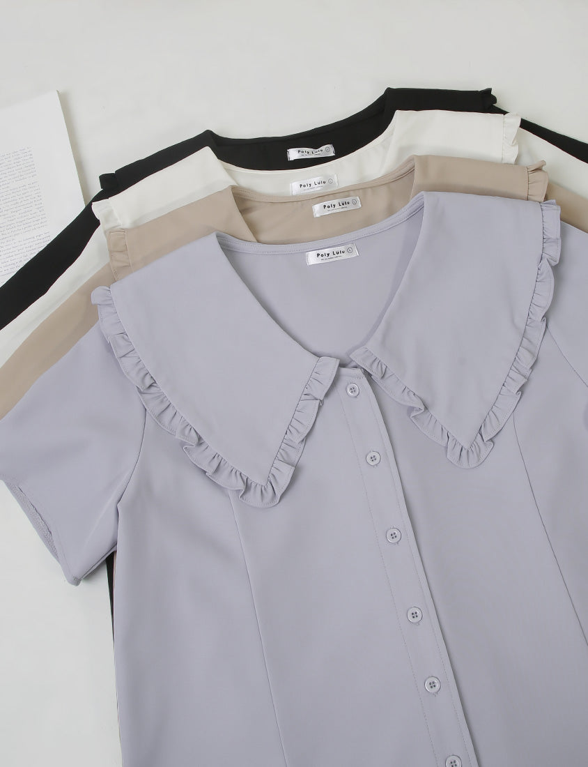 Playful Large Ruffle Collar Plus Size Short Sleeve Top