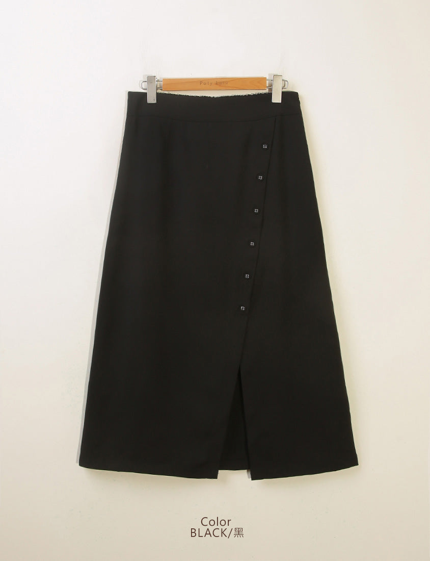 MISS. Korean Style Asymmetrical Button Slit Elastic Waist Plus Size Maxi Skirt