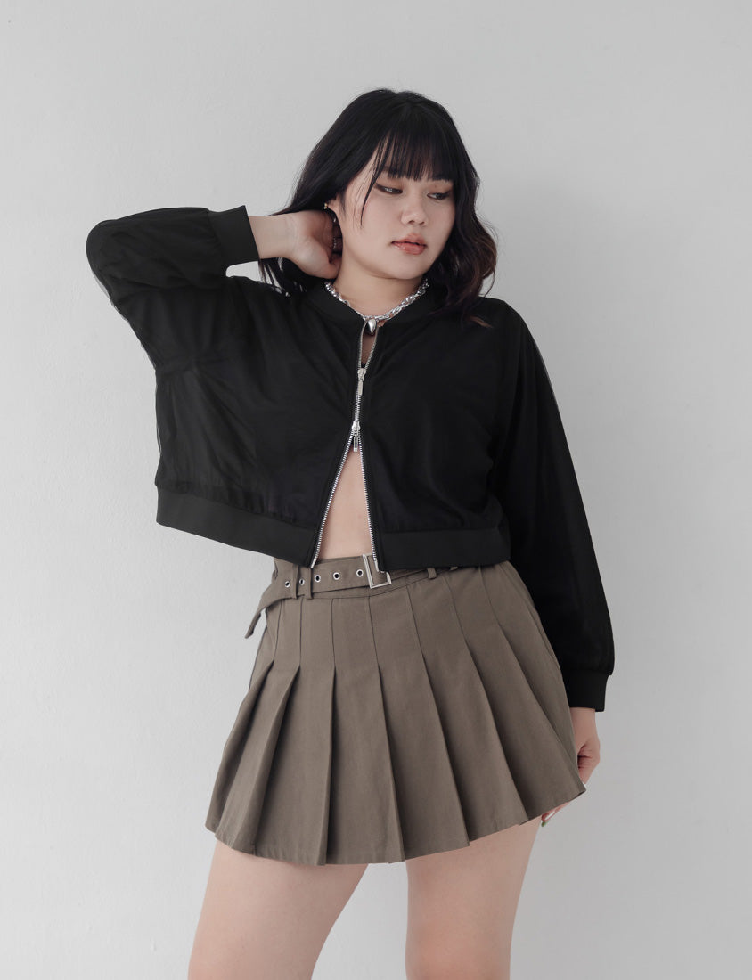 MUA! Sheer Chiffon Dual-Zip Plus Size Bomber Jacket