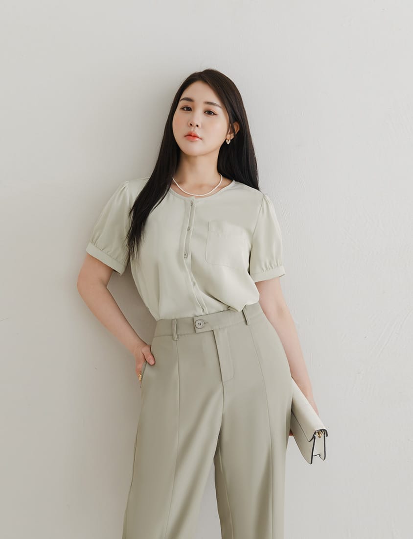 MISS. Minimalist Double Placket Pocket Plus Size Blouse