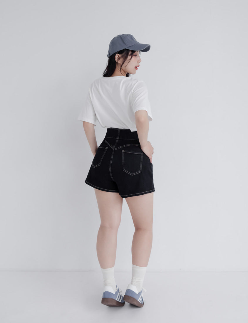 Ultra Waist-Sculpting Side Slit Slim Plus Size Denim Shorts