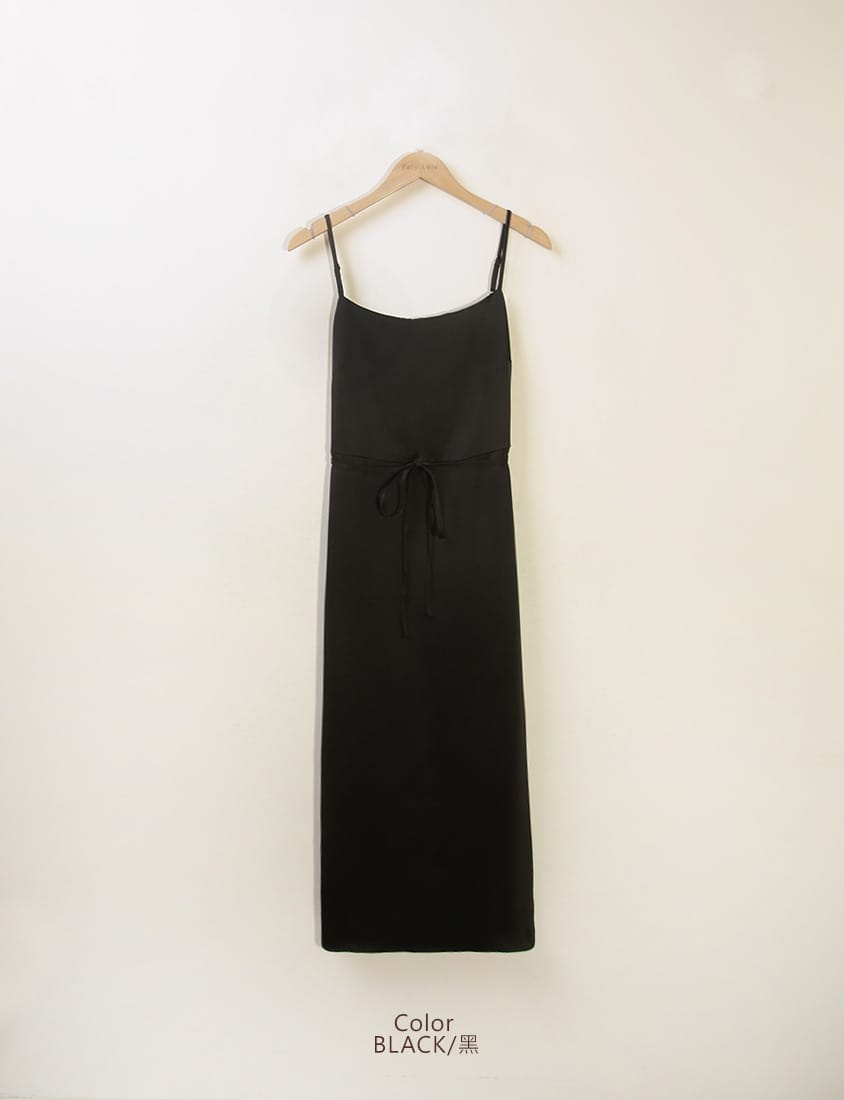 MISS. Satin A-Line Adjustable Strap Plus Size Cami Dress (with Waist Tie)