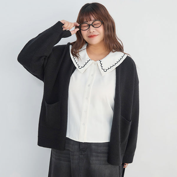 Classic V-Neck Multicolor Longline Plus Size Knit Cardigan