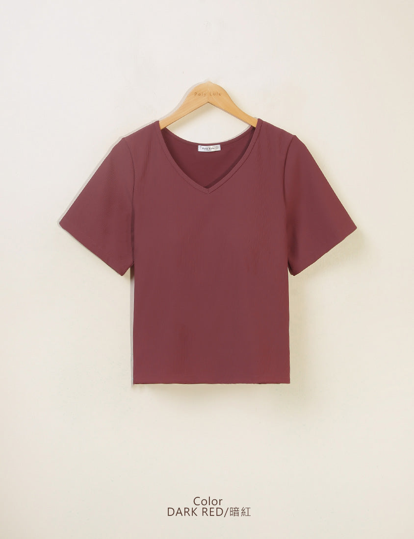 Pobra. Airy Ribbed V-Neck Short Sleeve Plus Size Bratop