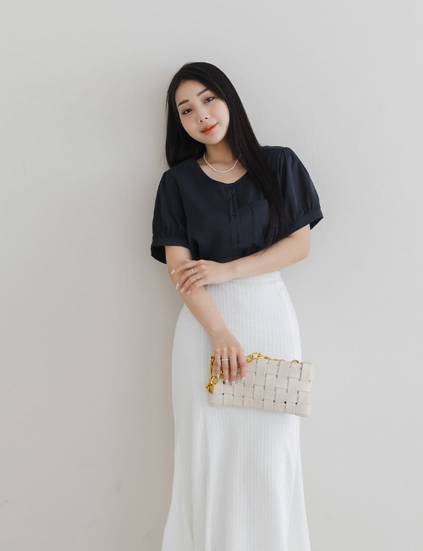 MISS. Minimalist Double Placket Pocket Plus Size Blouse