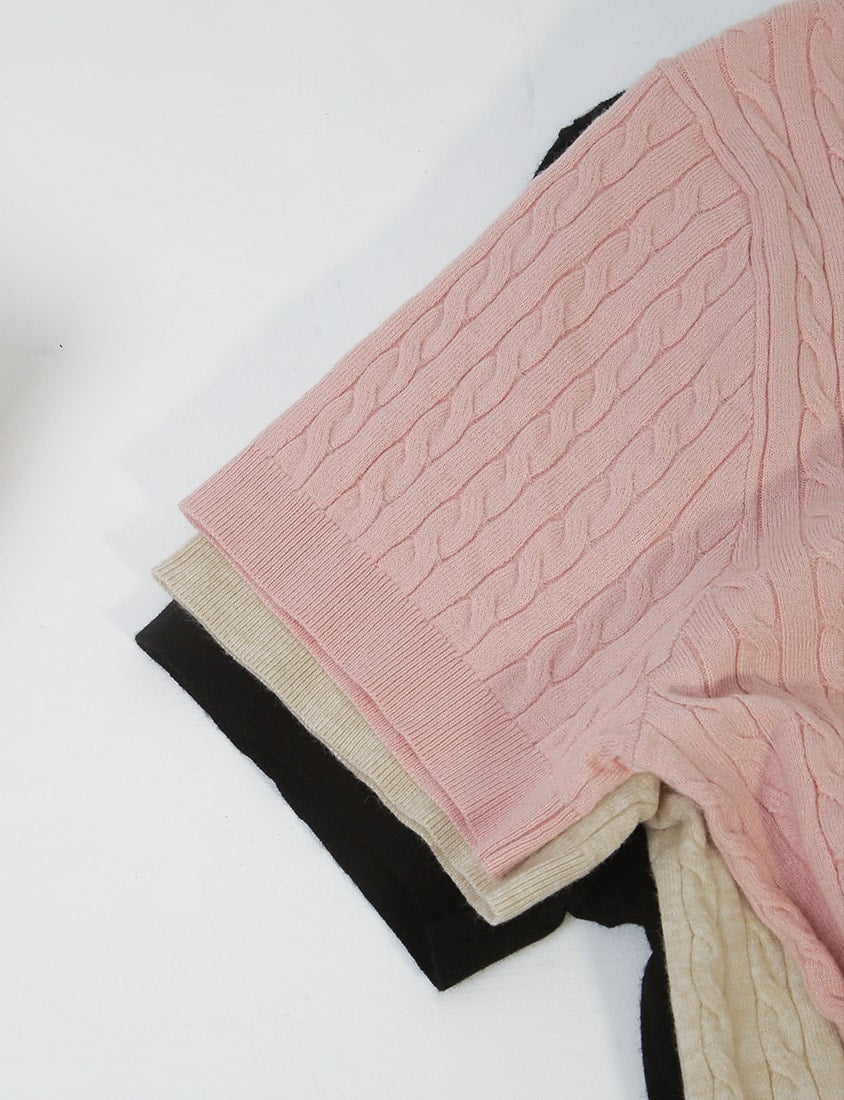 Crewneck Cable Knit Short Sleeve Top