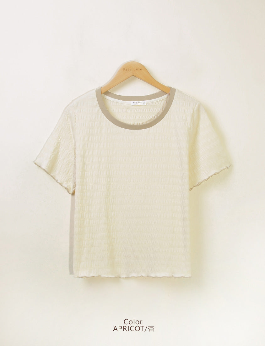 Multicolor Crew Neck Color-Block Crinkled Plus Size Short Sleeve Top