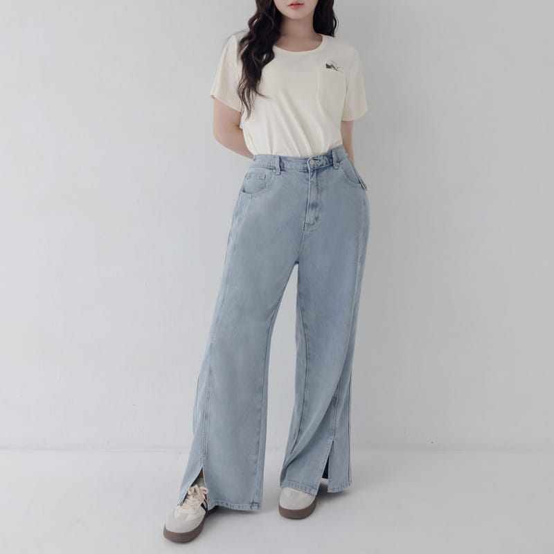 Lyocell Cooling Stitch Slit Plus Size Wide Leg Pants