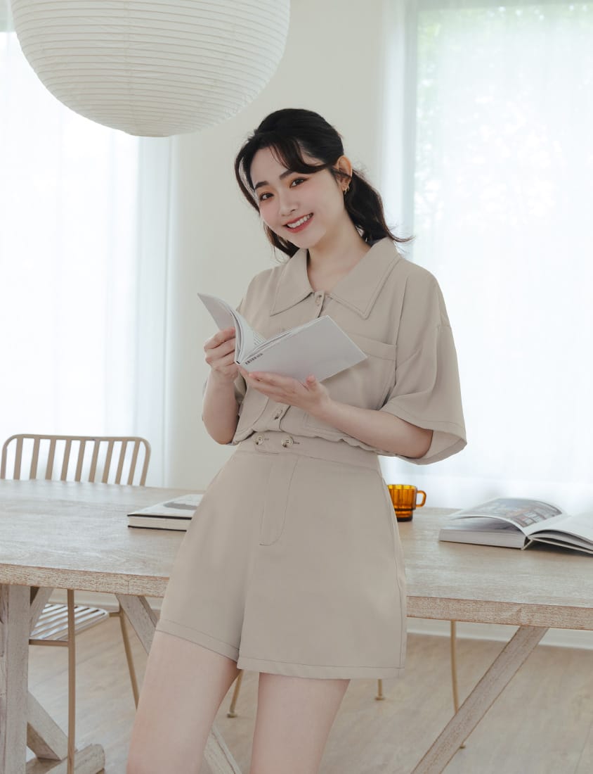 Color-Block Stitched Large Pocket Plus Size Short Sleeve Shirt