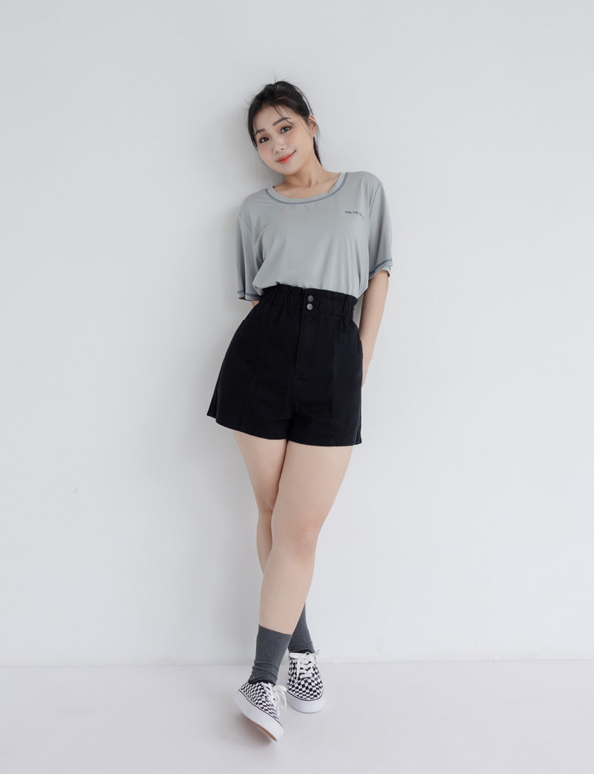 Playful Bubble Hem Twill Drawstring Plus Size Shorts