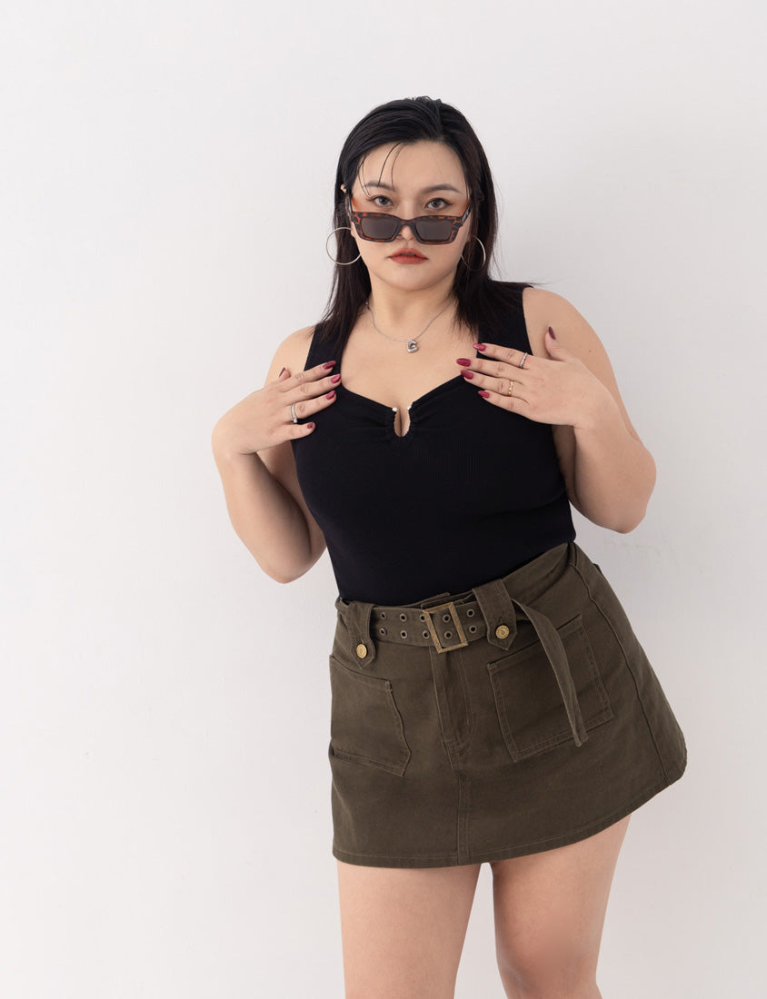 MUA! Sexy Ruched Knit Ring-Detail Plus Size Knit Cami