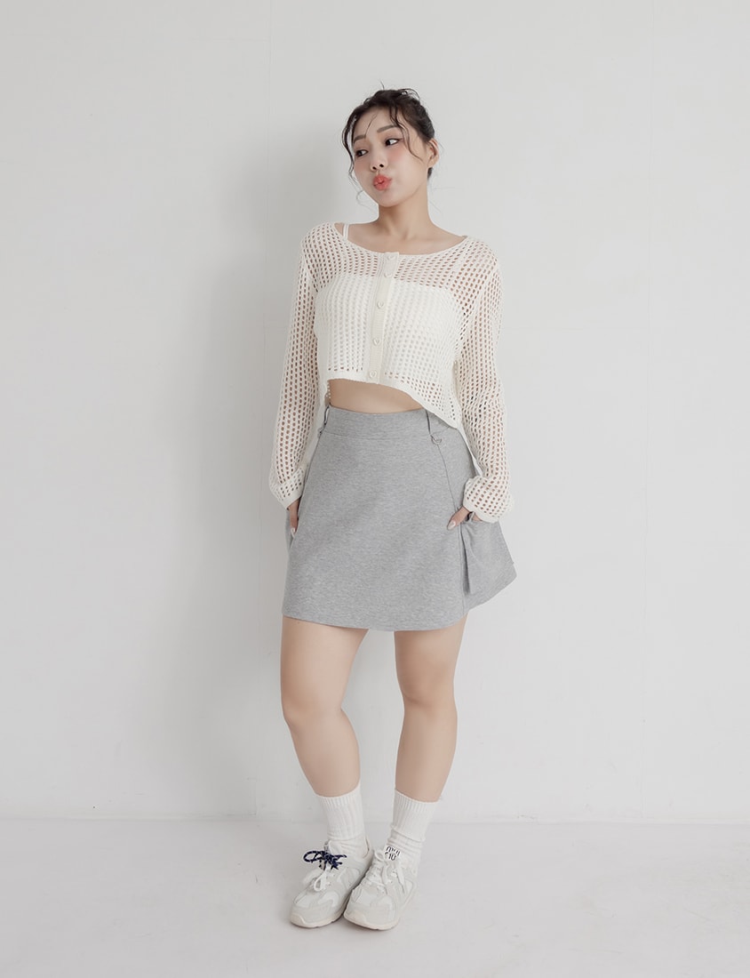 Space Cotton Utility Cargo Pocket Plus Size Mini Skirt (With Inner Pants)