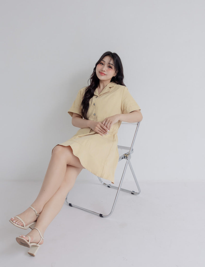 Twill Cuban Collar Cargo Ruffle Hem Plus Size Mini Dress