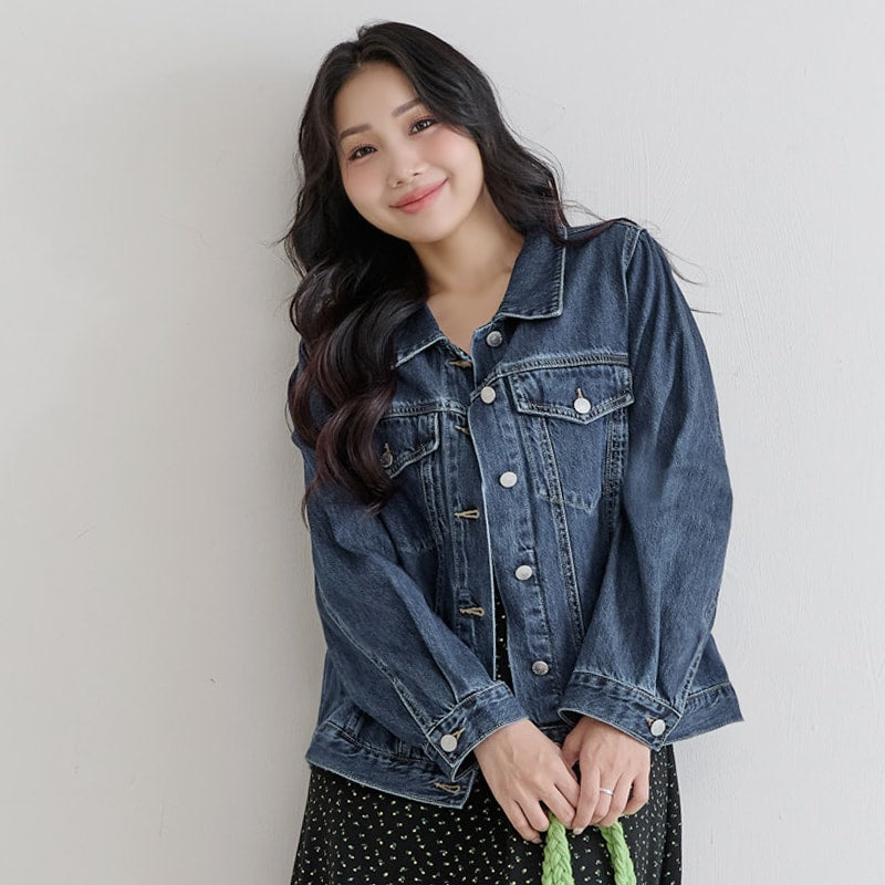 Casual Classic Denim Plus Size Long Sleeve Jacket