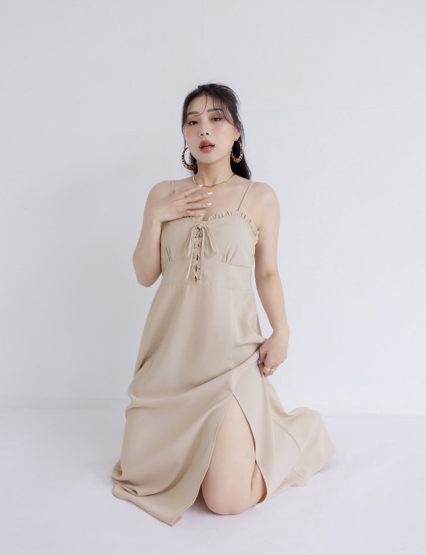 MUA! Ruffle Corset Front Slit Plus Size Maxi Dress