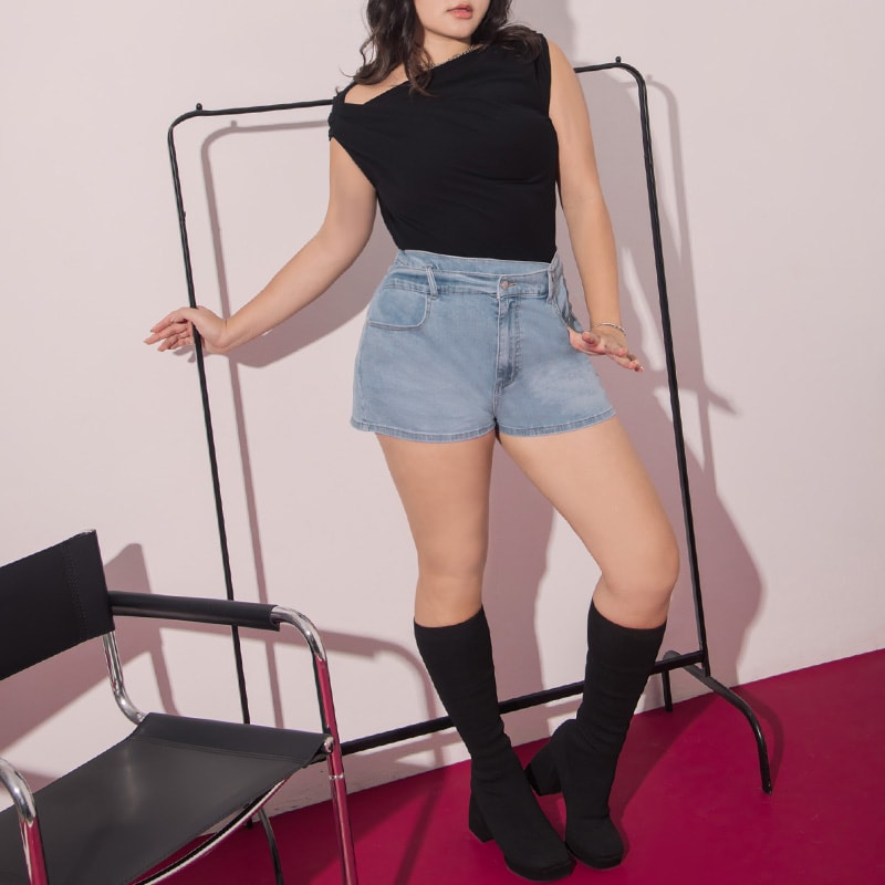 MUA! Asymmetrical Waistband Plus Size Denim Shorts