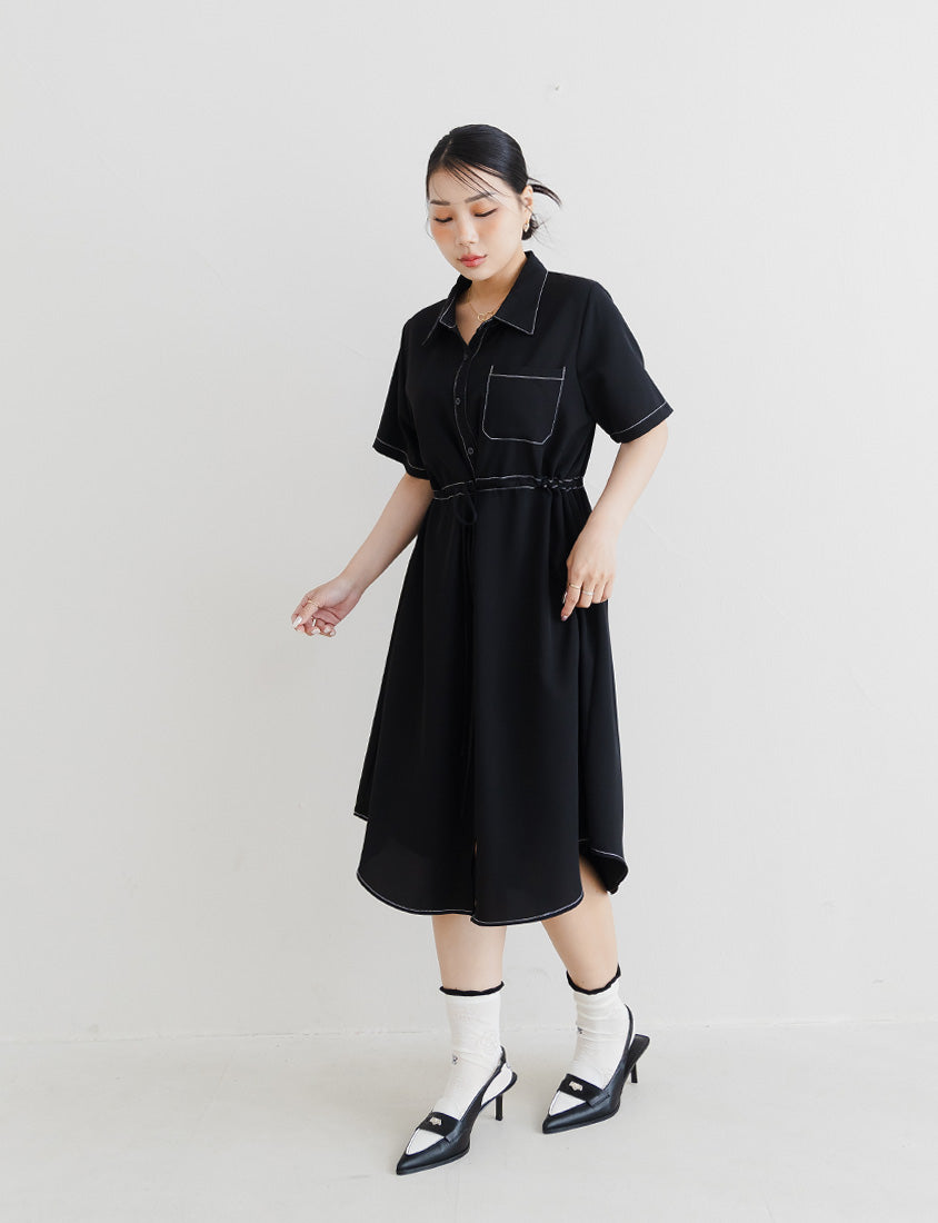 MISS. Contrast Stitch Drawstring Long Plus Size Shirt