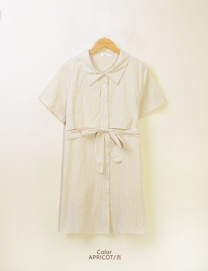 MISS. Japanese Style Striped Layered Plus Size Shirt Dress (with Belt)