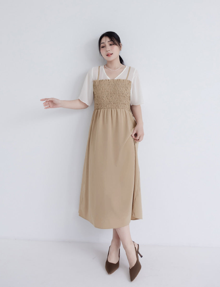 MISS. Faux Two-Piece Sheer Elastic Strap Plus Size Dress