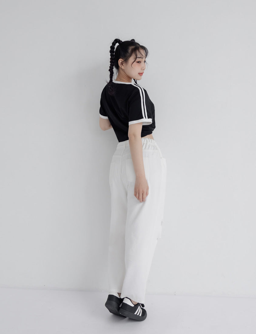 American Style Sporty Bow Embroidery Plus Size Tee