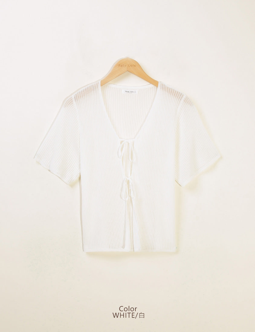 Front Tie Sheer Hollow Plus Size Knit Cardigan