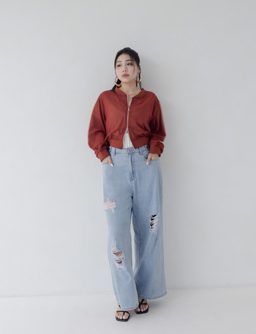 MUA! Distressed Denim Elastic Back Plus Size Wide Leg Jeans