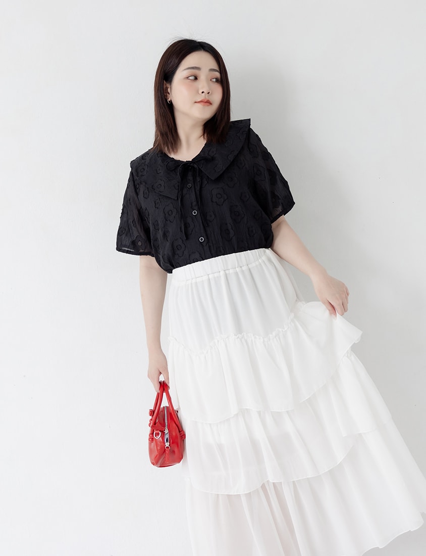 Two-Piece Floral Collar Tie Plus Size Shirt (with Camisole)
