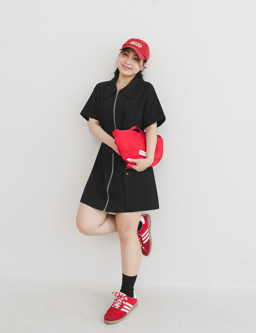 Casual Cargo Zip-Front Plus Size Mini Dress (With Belt)