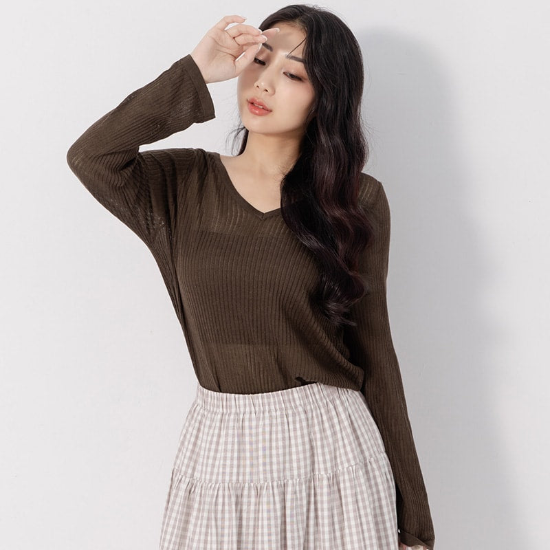 Lyocell Sheer Knit Plus Size Long Sleeve Top