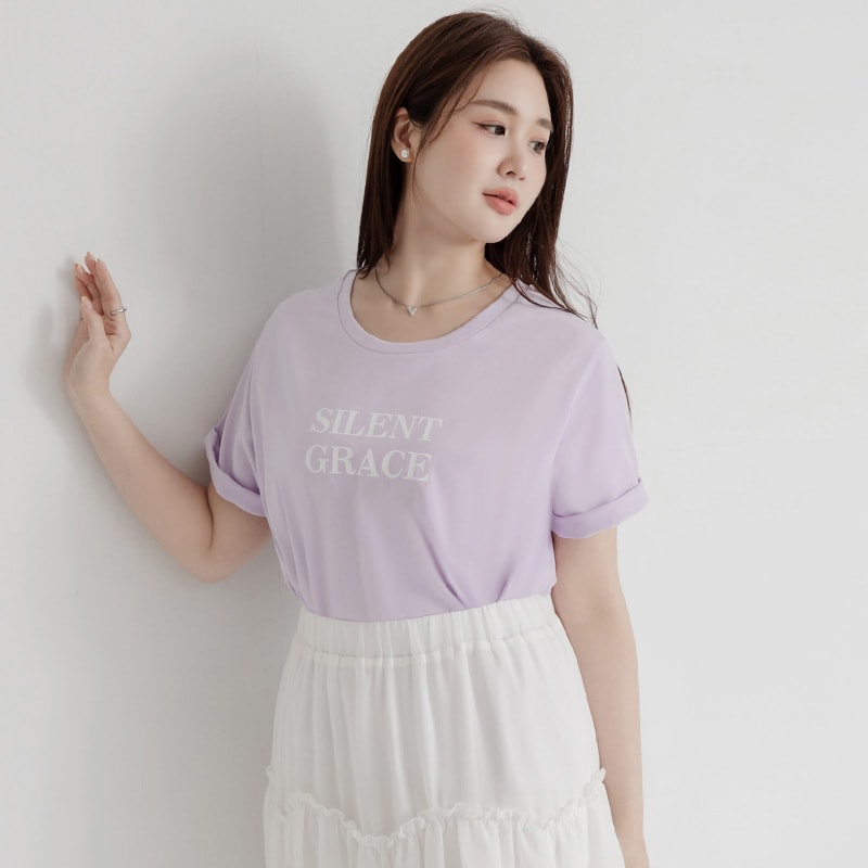 MISS. Basic Graphic Print Plus Size Short Sleeve Tee