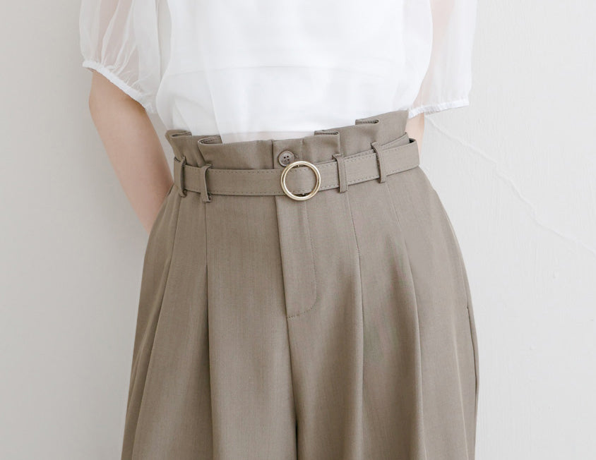 MISS. High-Waisted Bubble Hem Wrinkle-Free Belted Plus Size Wide-Leg Pants