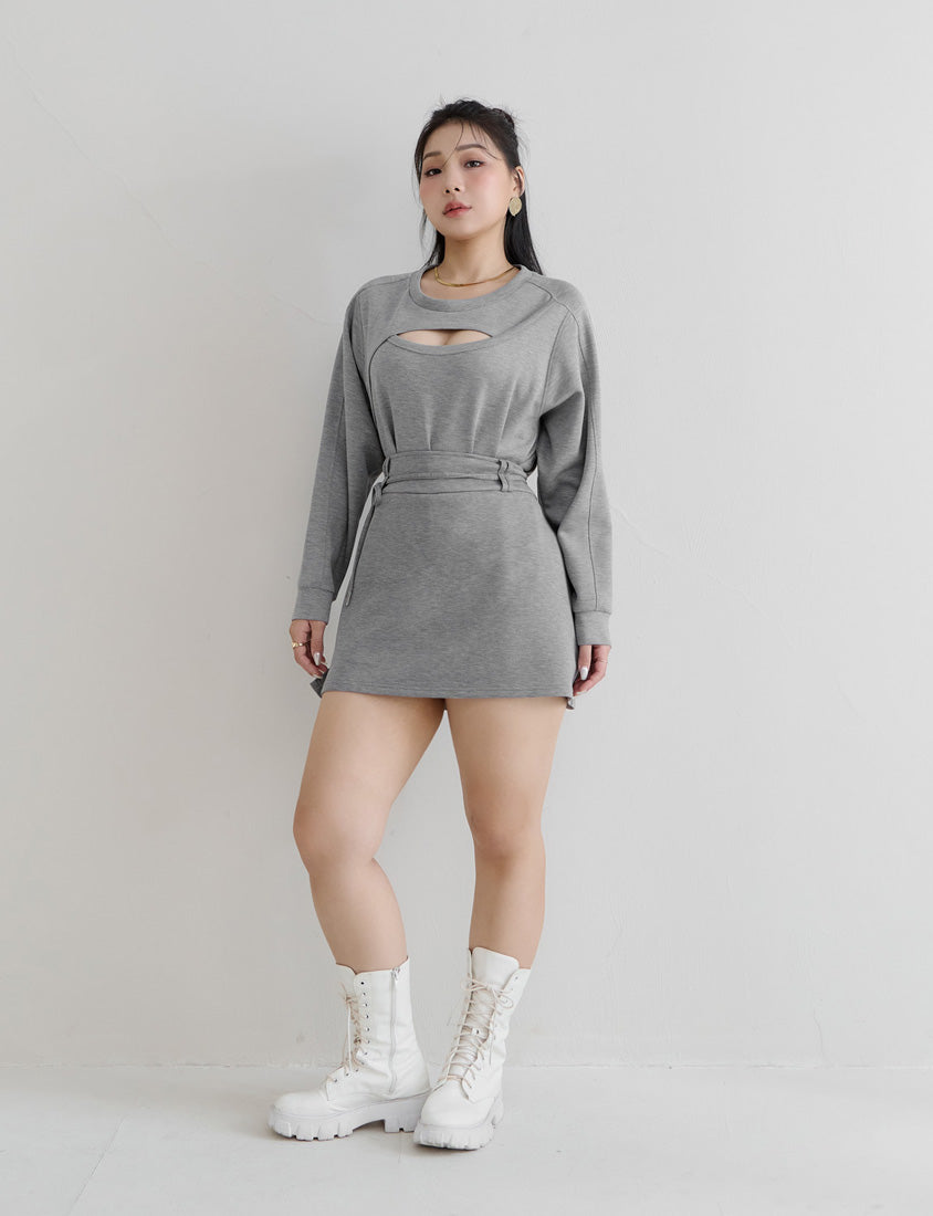 MUA! Cloud Cotton Front Cut-Out Plus Size Long Sleeve Top