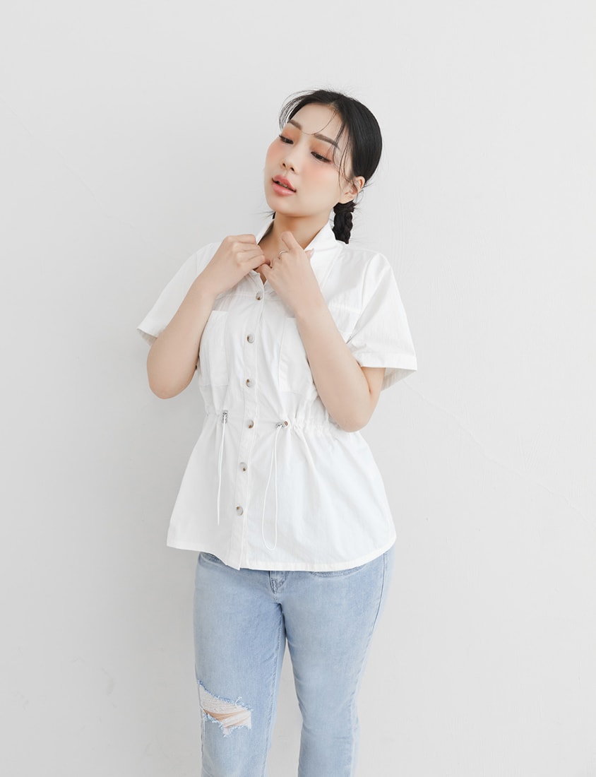 Pockets Cargo Drawstring Waist Plus Size Shirt