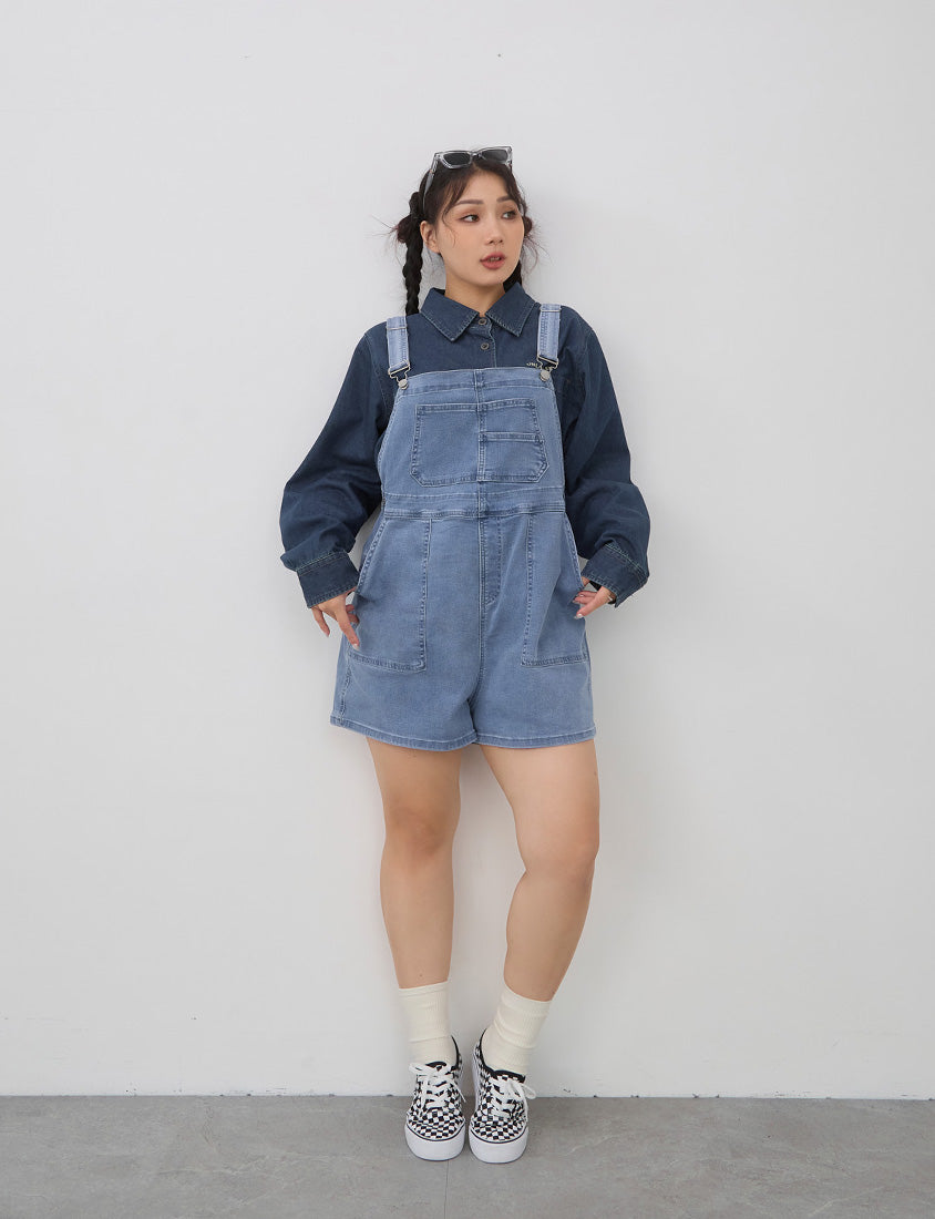 Washed Graphic Oversized Denim Plus Size Long Sleeve Shirt (Unisex)