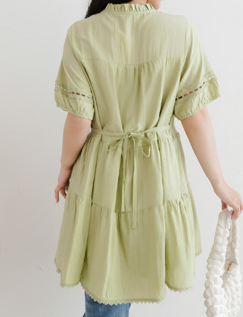 Intricate Lace Tie-Waist Flare Plus Size Mini Dress