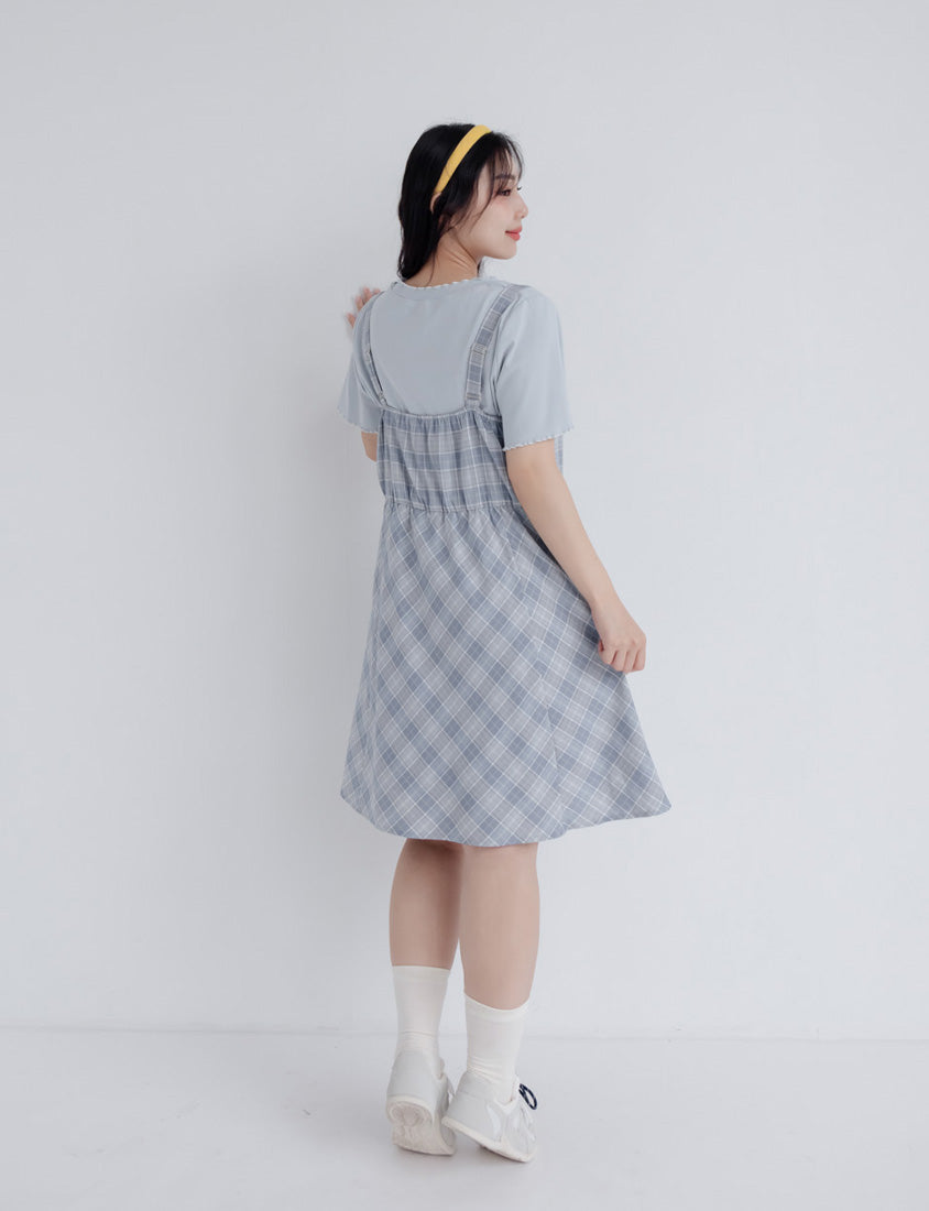 Preppy Adjustable Plaid Plus Size Mini Dress