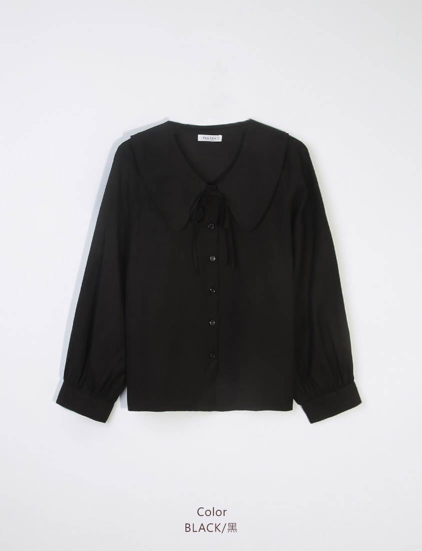 Sweet Multicolor Collar Tie Puff Sleeve Plus Size Shirt
