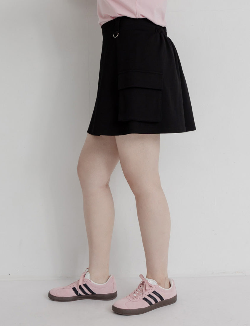 Space Cotton Utility Cargo Pocket Plus Size Mini Skirt (With Inner Pants)