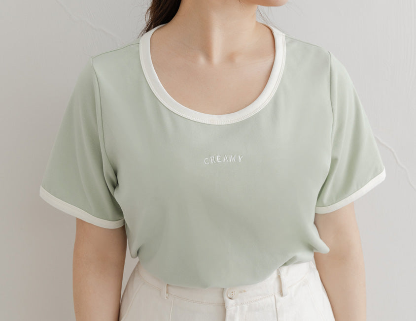 CREAMY Embroidered Color-Block Plus Size Tee