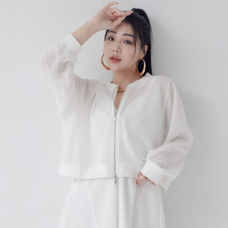 MUA! Sheer Chiffon Dual-Zip Plus Size Bomber Jacket