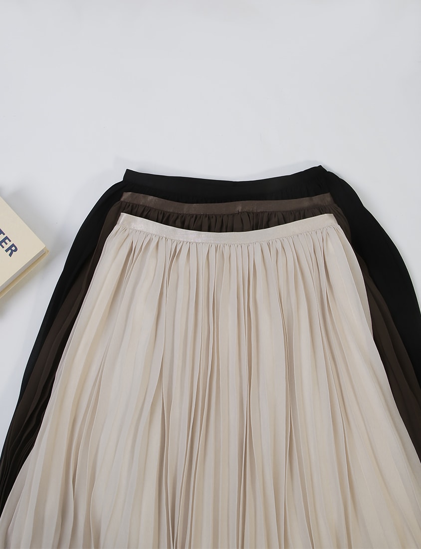 MISS. Elegant Fine-Pleated Double Layer Sheer Plus Size Maxi Skirt