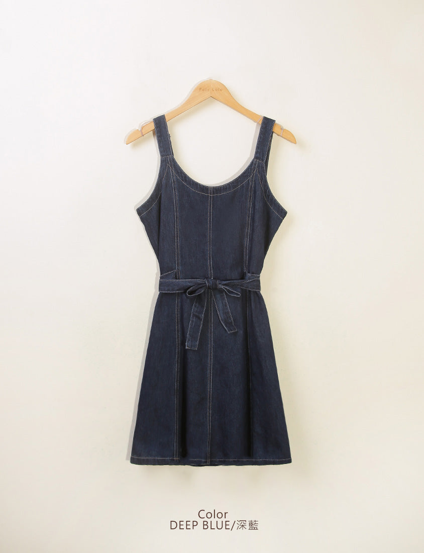 Adjustable Back Elastic Waist Plus Size Denim Mini Dress