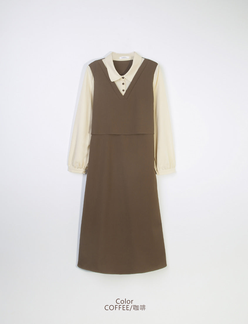 MISS. Contrast Faux Two Piece Waist Tie Plus Size Maxi Dress