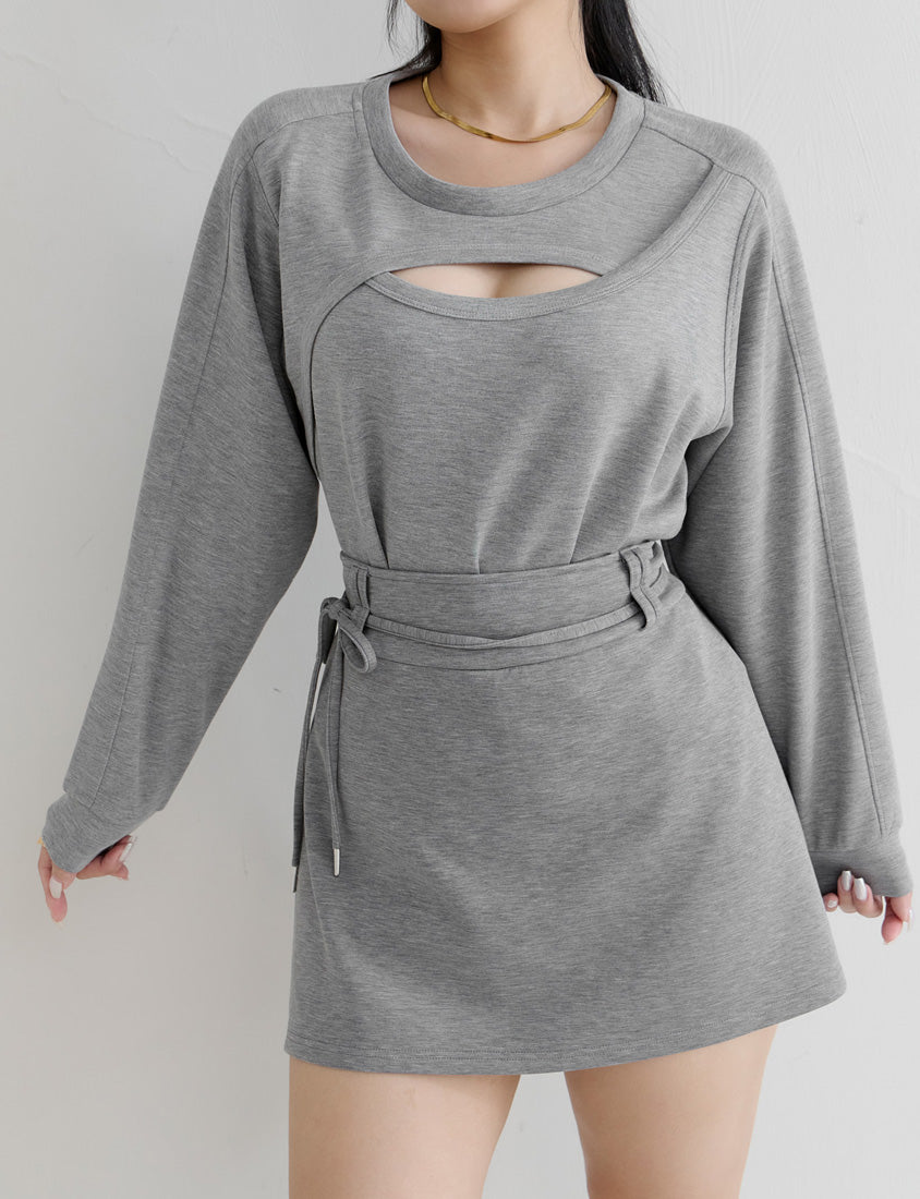 MUA! Cloud Cotton Front Cut-Out Plus Size Long Sleeve Top