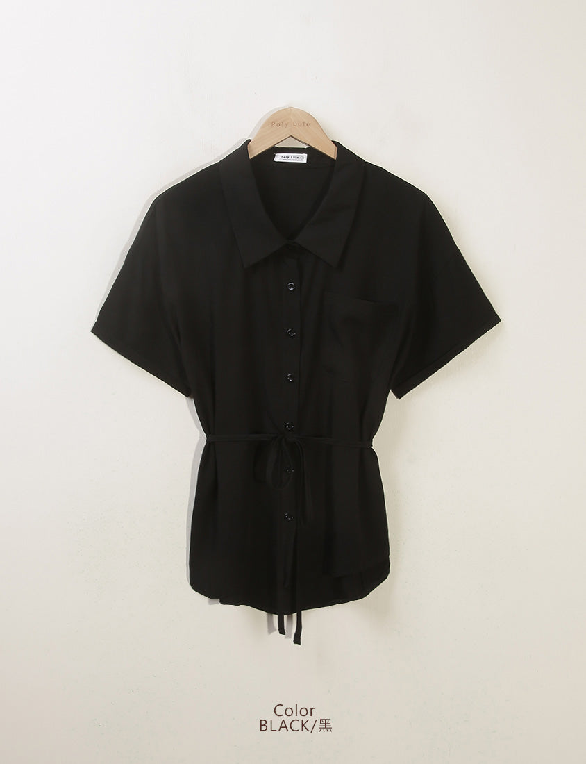 Airy Silky Linen Short Sleeve Plus Size Shirt (With Tie Belt)