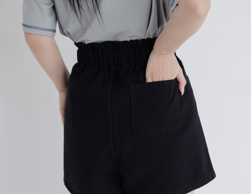 Playful Bubble Hem Twill Drawstring Plus Size Shorts