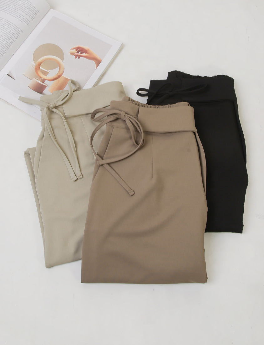 MISS. Lightweight Cooling Waist Tie Straight Leg Plus Size Tailored Pants