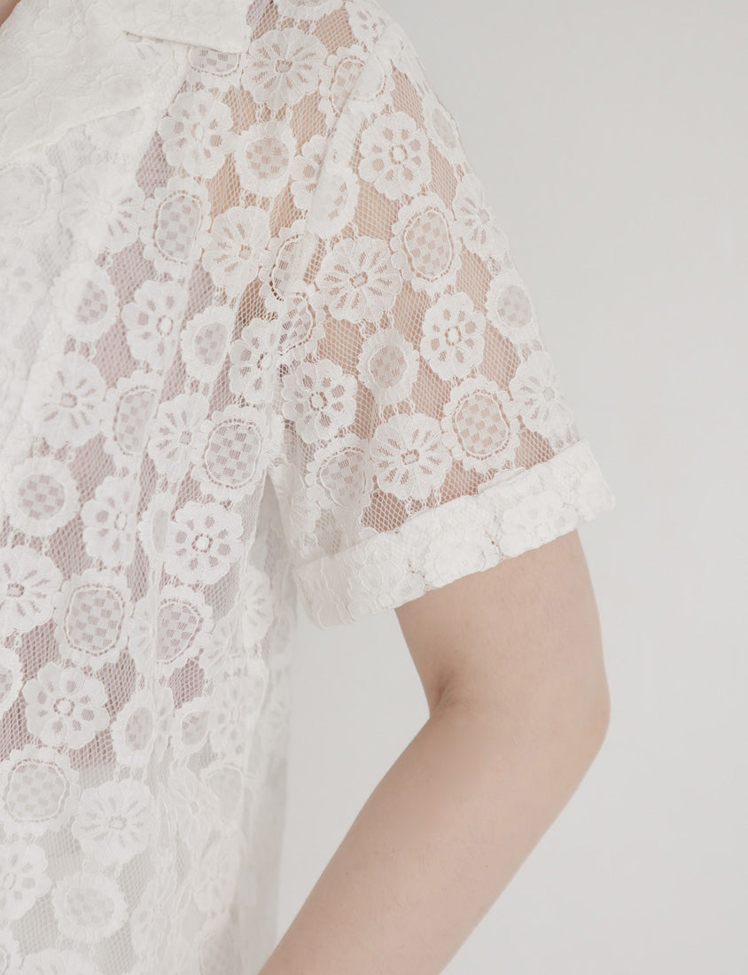 MISS. Cuban Collar Lace Eyelet Plus Size Shirt